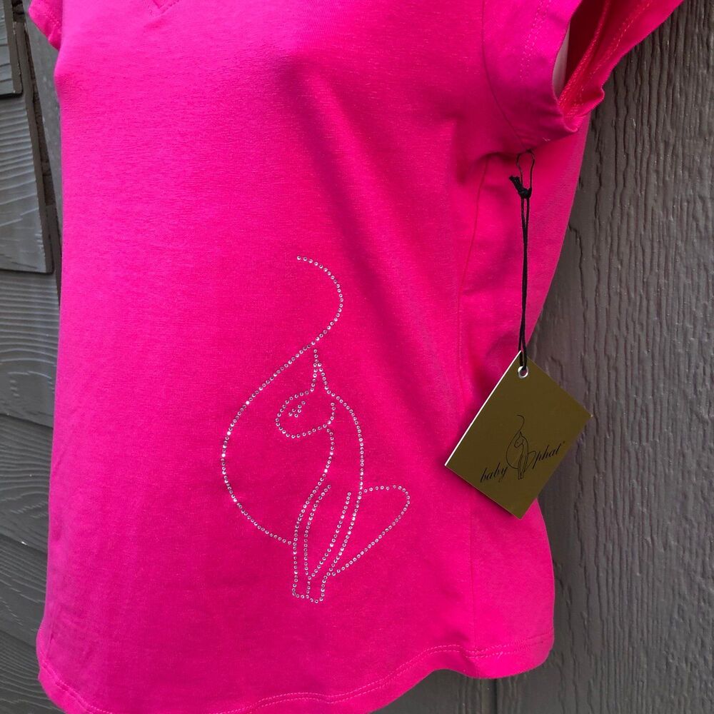 Y2K baby phat hot pink top bedazzled cat women’s size small